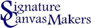 Blue text reading "Signature Canvas Makers" in a stylized font, with emphasis on the "C" and "M" letters.