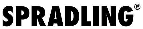 Black logo featuring "Spradling" in stylized text, accompanied by geometric shapes. Simple, bold design with clean lines.