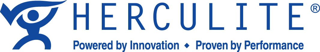 Blue logo featuring the word "HERCULITE" in bold letters, with a stylized figure and the tagline "Powered by Innovation ◆ Proven by Performance."